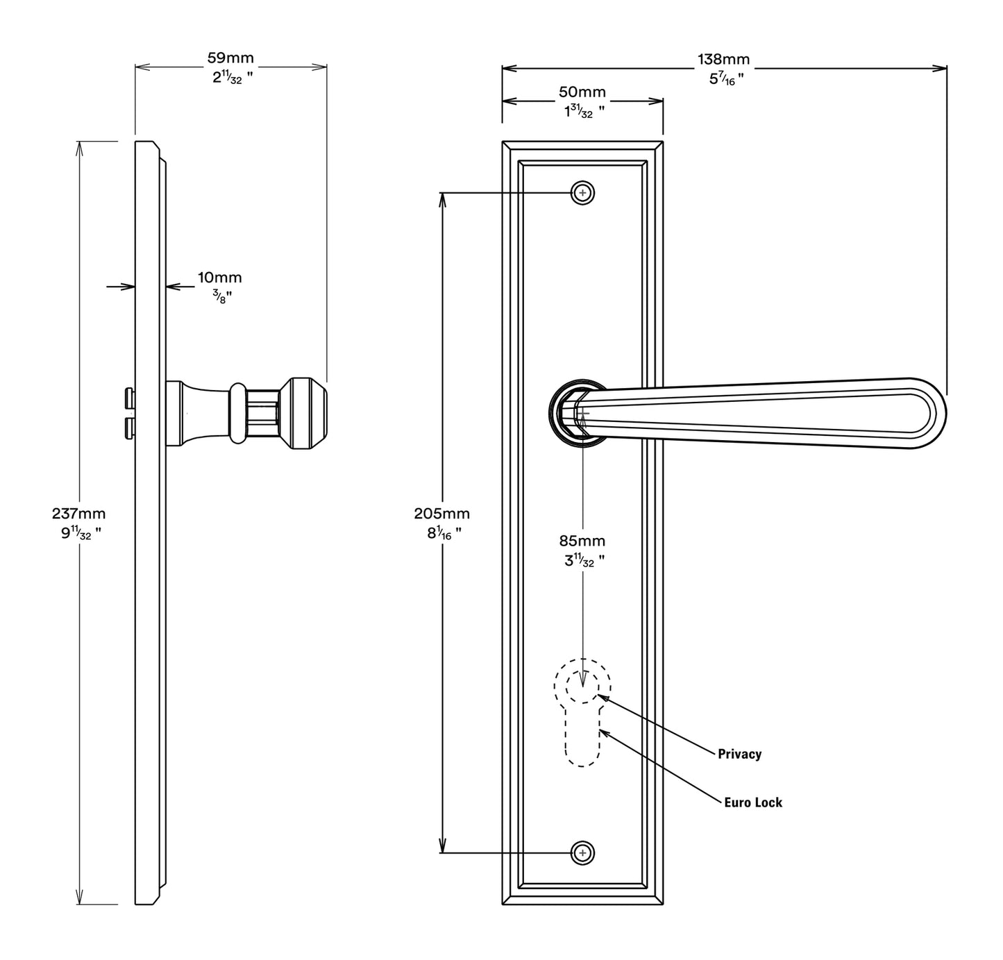 Iver Copenhagen Door Lever on Stepped Backplate Entrance Kit Key/Thumb