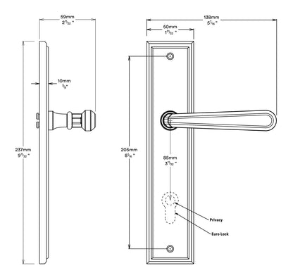 Iver Copenhagen Door Lever on Stepped Backplate Entrance Kit Key/Thumb
