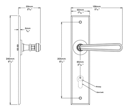 Iver Copenhagen Door Lever on Chamfered Backplate Entrance Kit Key/Key