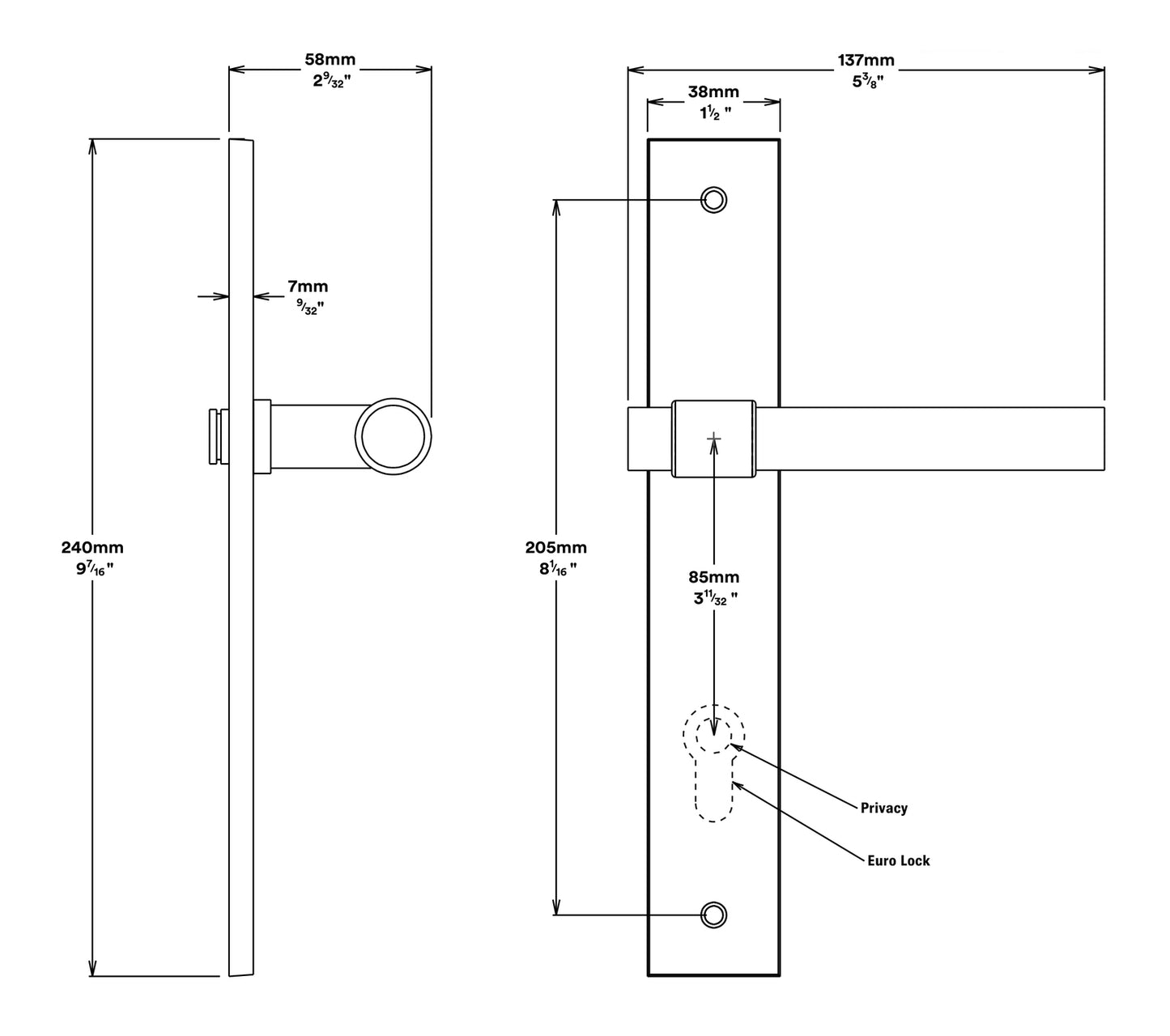 Iver Helsinki Door Lever on Rectangular Backplate Entrance Kit Key/Key