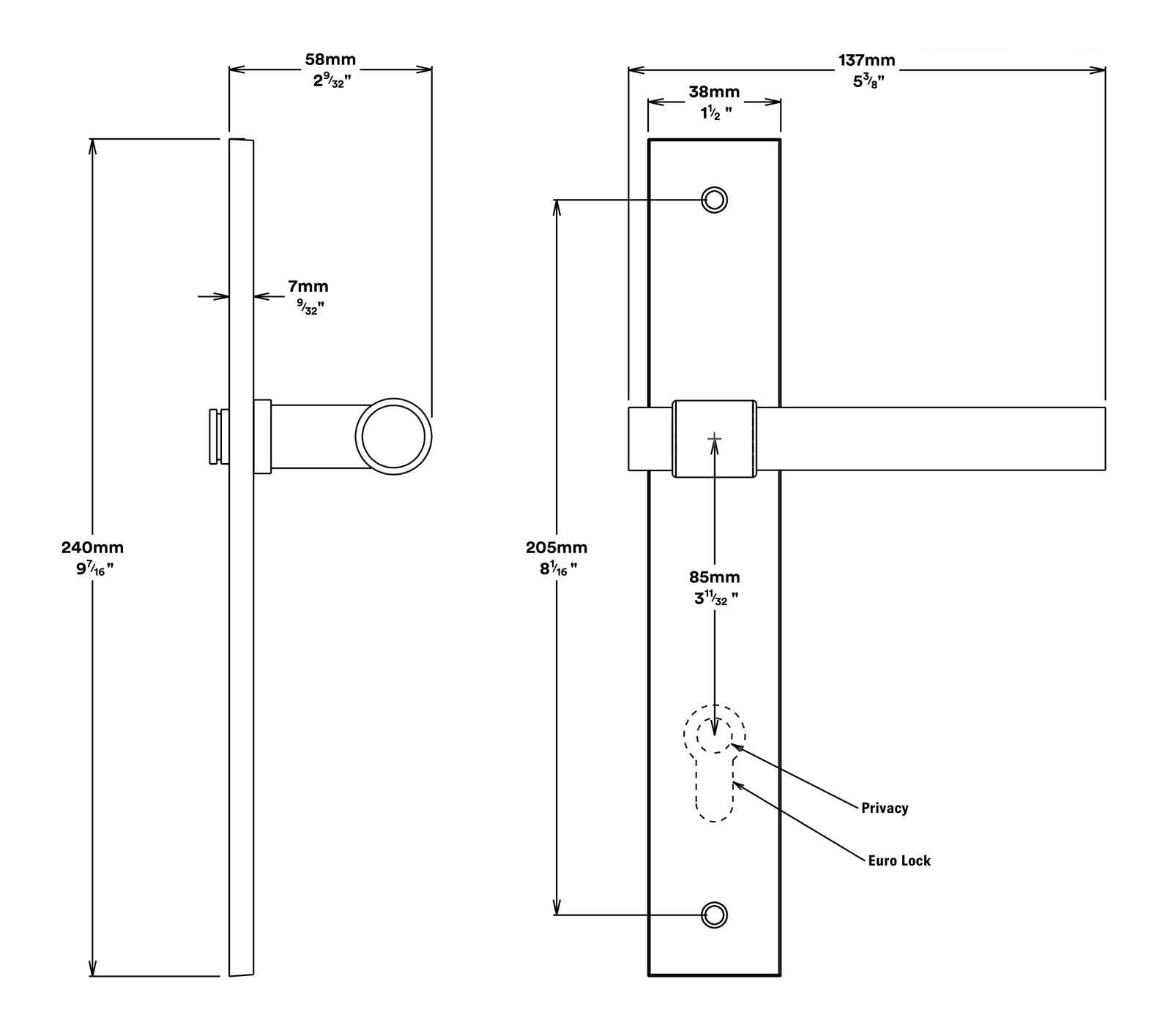 Iver Helsinki Door Lever on Rectangular Backplate Entrance Kit Key/Key