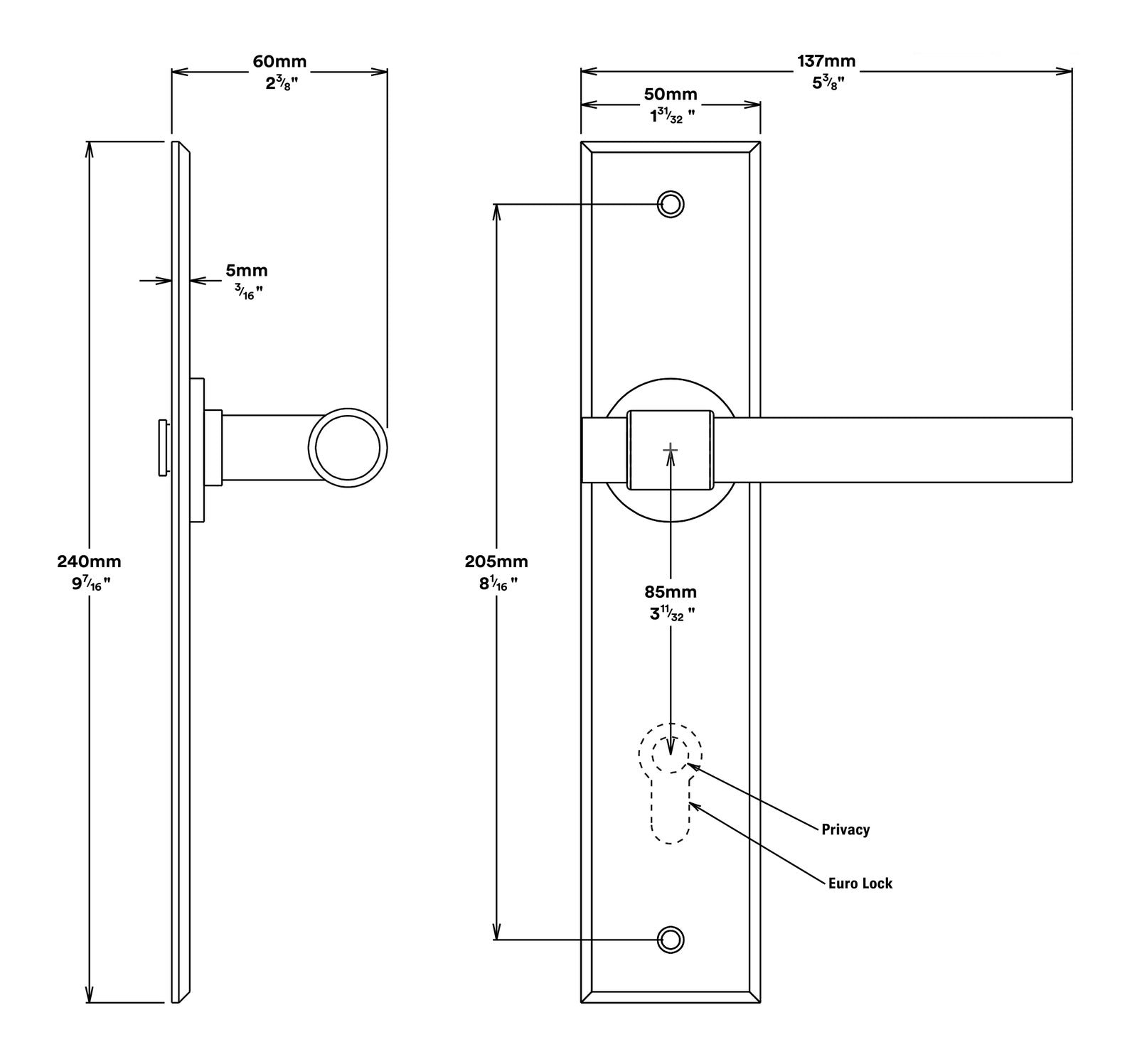 Iver Helsinki Door Lever on Chamfered Backplate Entrance Kit Key/Key - Available in Various Finishes