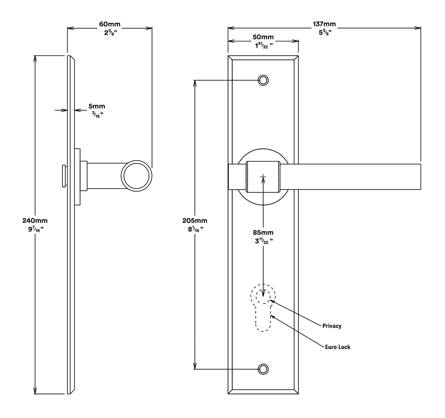 Iver Helsinki Door Lever on Chamfered Backplate Entrance Kit Key/Thumb
