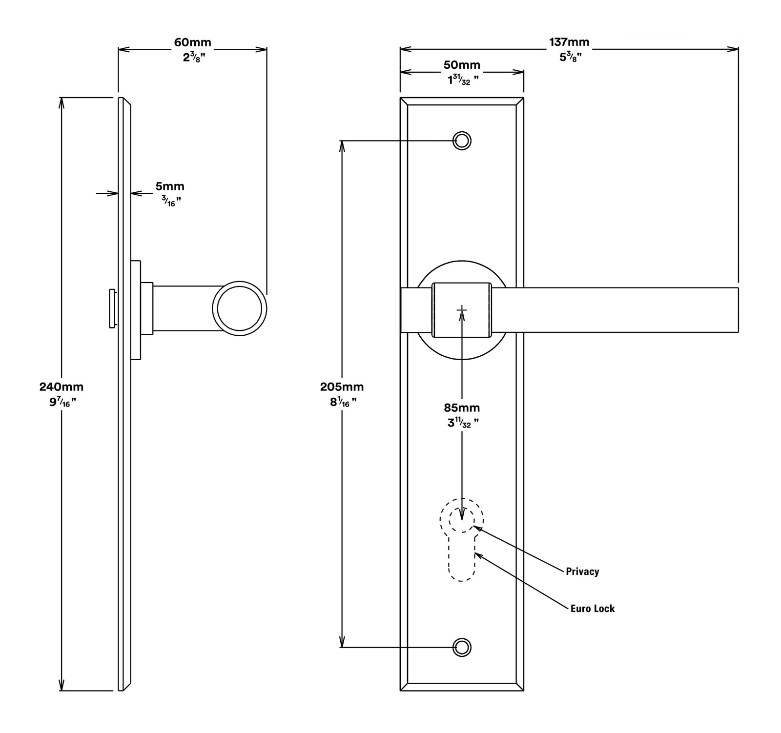 Iver Helsinki Door Lever on Chamfered Backplate Entrance Kit Key/Thumb