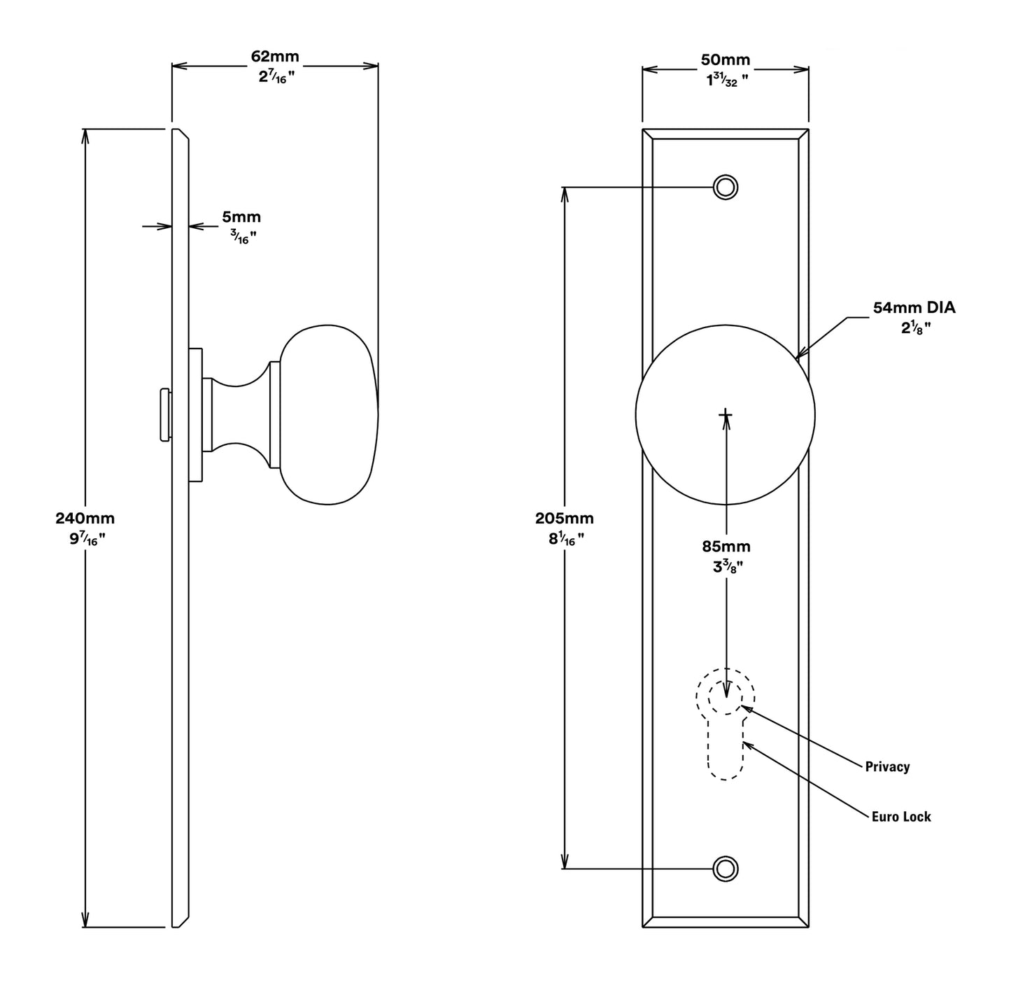 Iver Cambridge Door Knob on Chamfered Backplate Passage Kit - Available in Various Finishes