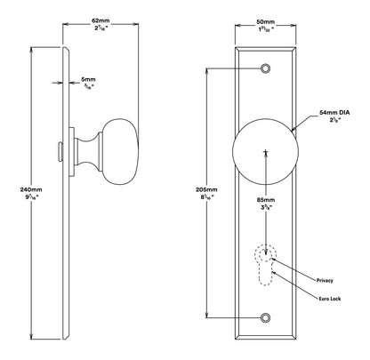 Iver Cambridge Door Knob on Chamfered Backplate Passage Kit - Available in Various Finishes