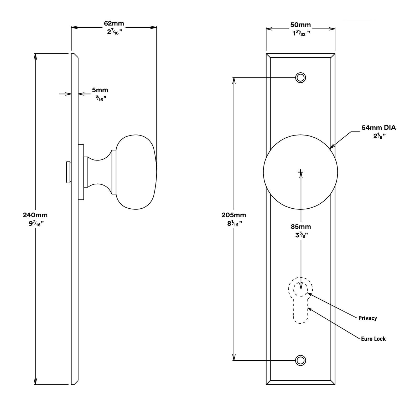 Iver Cambridge Door Knob on Chamfered Backplate Privacy Kit - Available in Various Finishes
