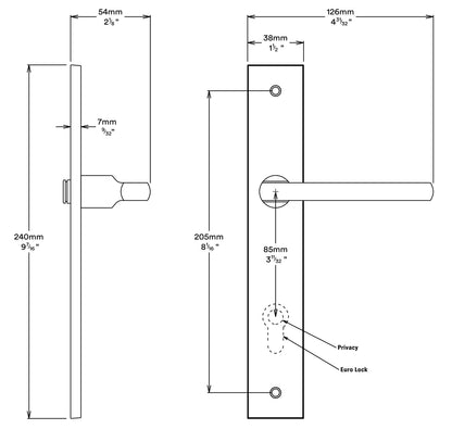 Iver Baltimore Door Lever on Rectangular Backplate Entrance Kit Key/Key