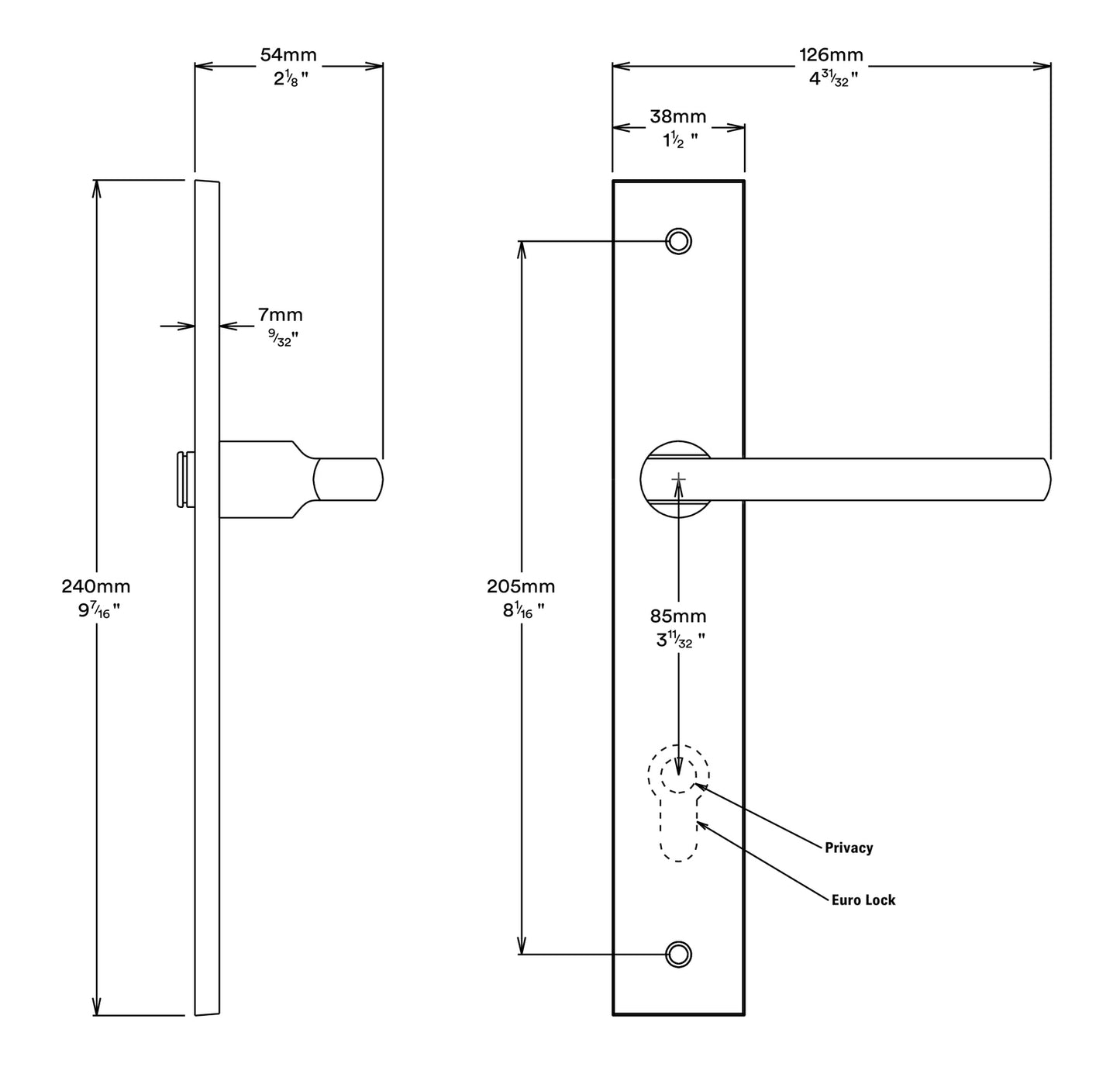 Iver Baltimore Door Lever on Rectangular Backplate Entrance Kit Key/Thumb
