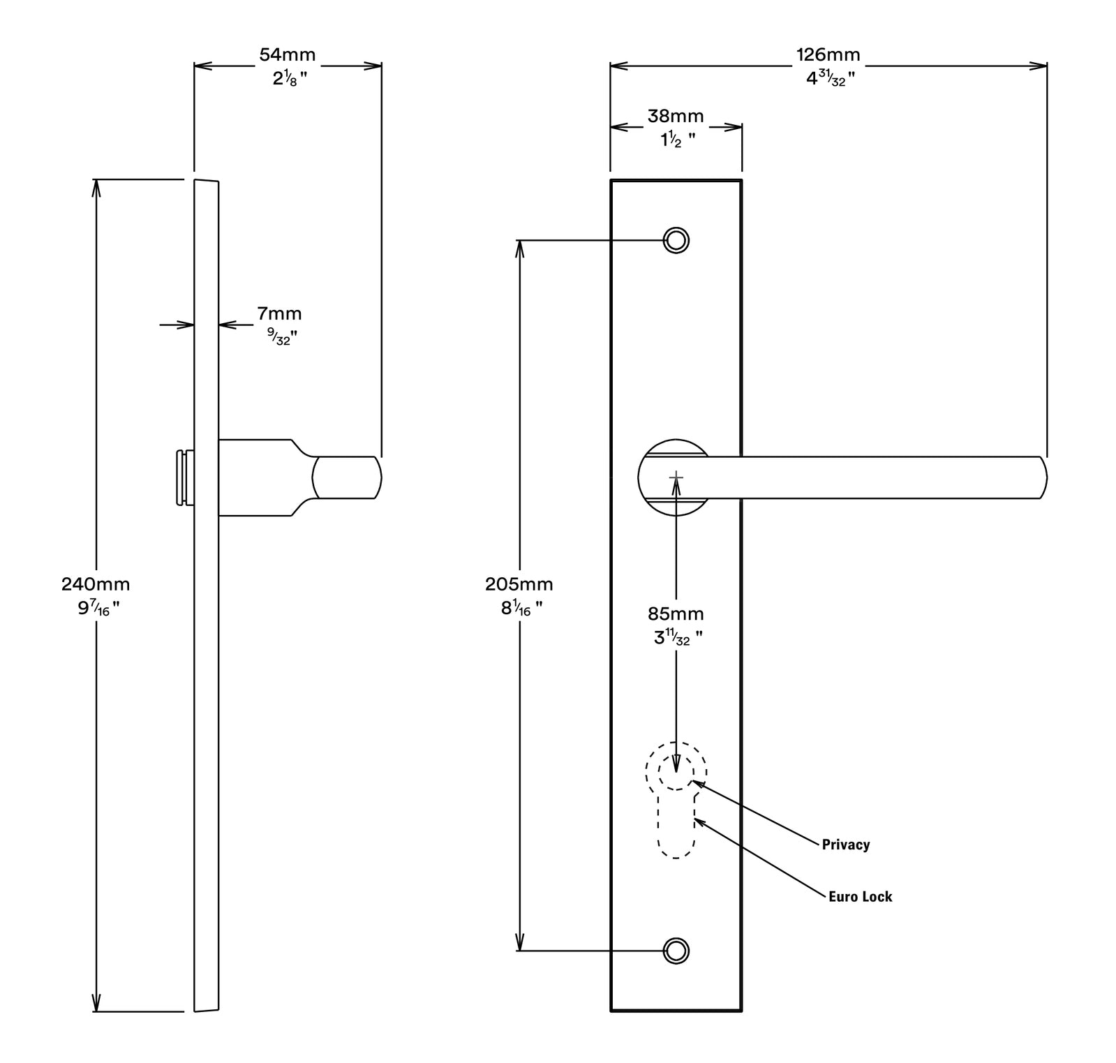 Iver Baltimore Door Lever on Rectangular Backplate Entrance Kit Key/Thumb