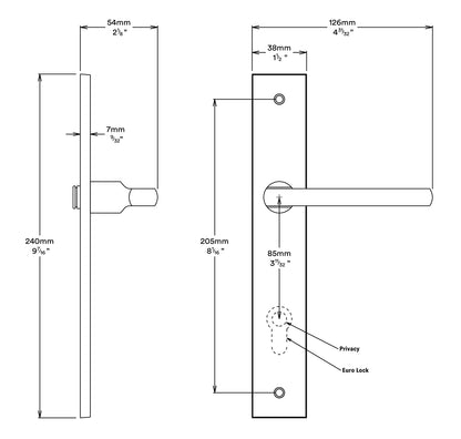 Iver Baltimore Door Lever on Rectangular Backplate Entrance Kit Key/Thumb