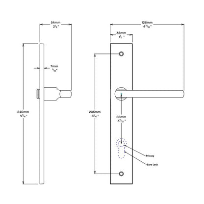 Iver Baltimore Door Lever on Rectangular Backplate Privacy Kit with Turn
