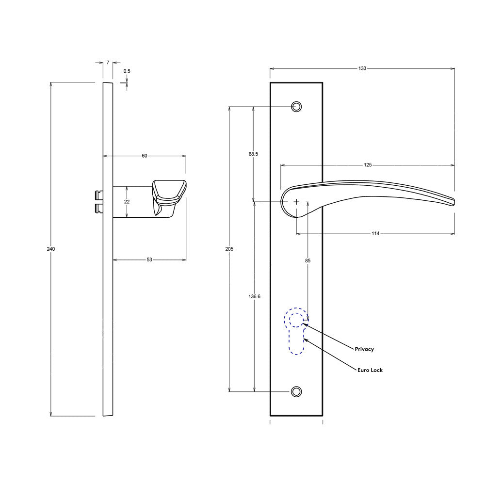 Iver Oxford Door Lever on Rectangular Backplate Privacy Kit with Turn