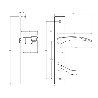 Iver Oxford Door Lever on Rectangular Backplate Privacy Kit with Turn
