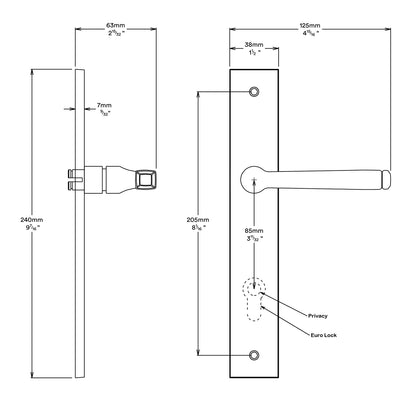 Iver Annecy Door Lever on Rectangular Backplate Passage Kit - Available in Various Finishes