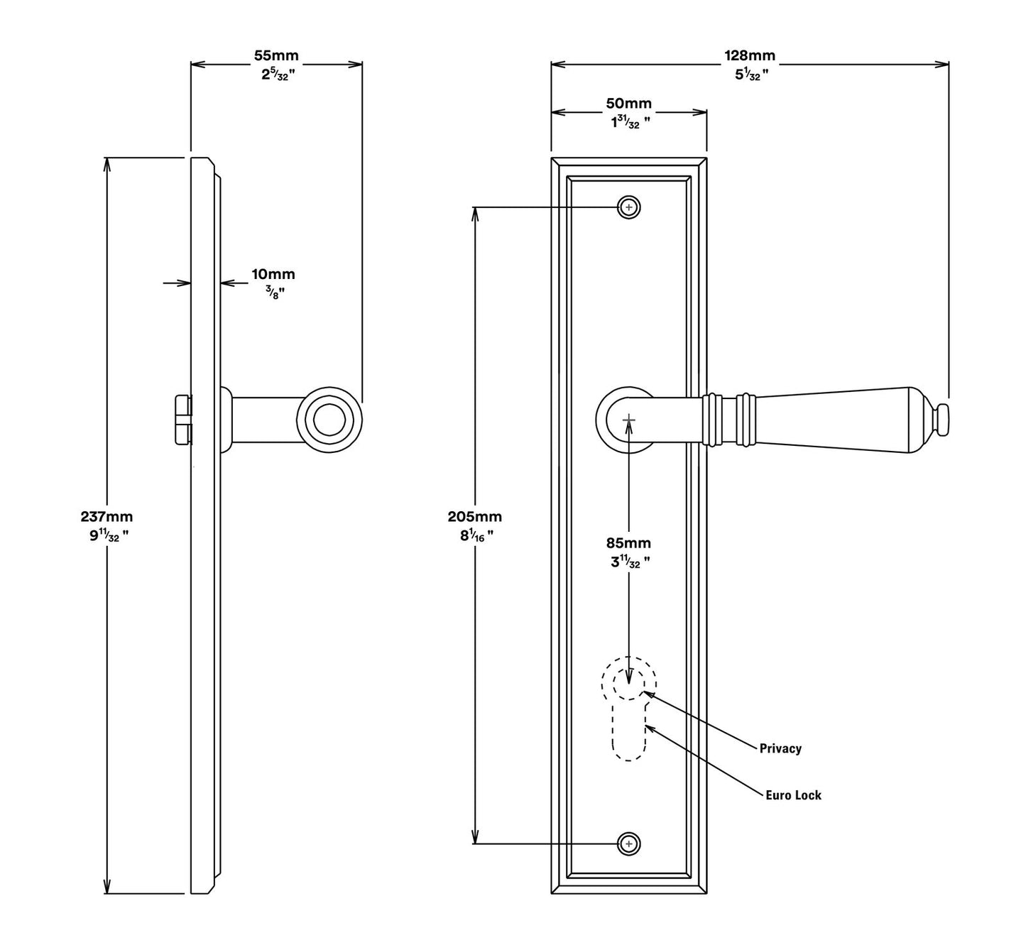 Iver Sarlat Door Lever Handle on Stepped Backplate Entrance Kit Key/Key