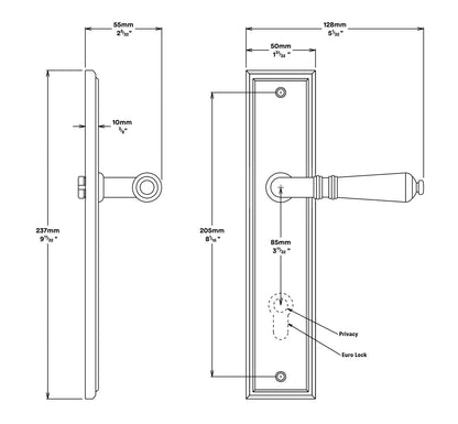 Iver Sarlat Door Lever Handle on Stepped Backplate Entrance Kit Key/Key