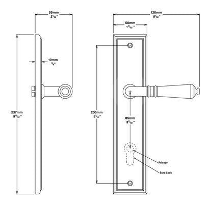 Iver Sarlat Door Lever Handle on Stepped Backplate Privacy Kit - Available in Various Finishes