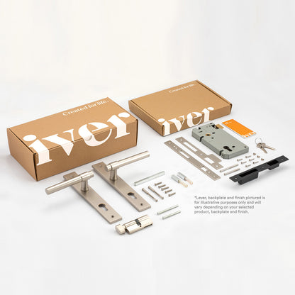 Iver Brunswick Door Lever on Rectangular Backplate Entrance Kit Key/Thumb