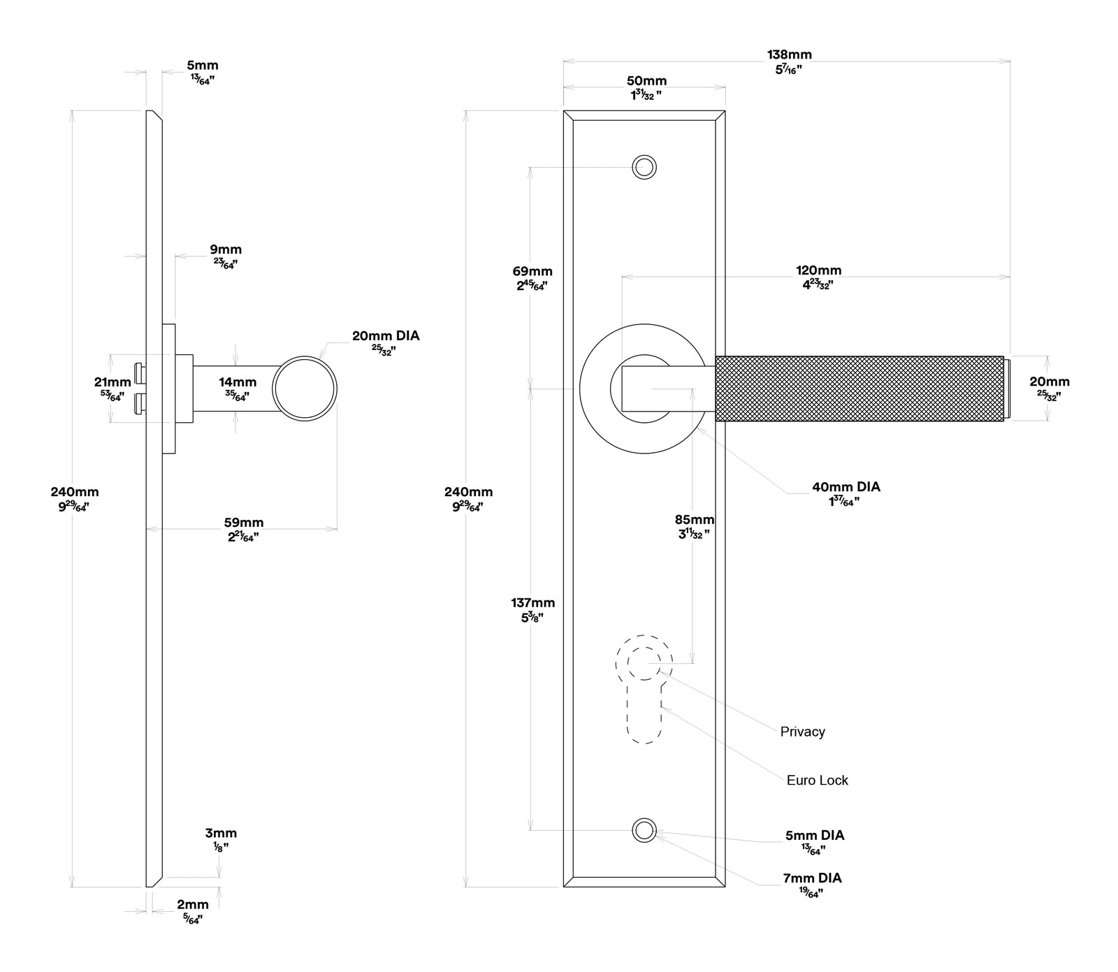 Iver Brunswick Door Lever on Chamfered Backplate Entrance Kit Key/Thumb