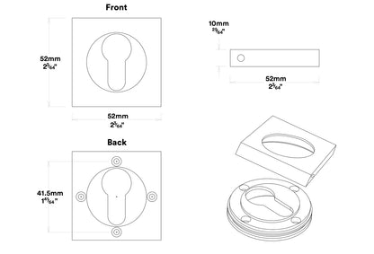 Iver Euro Escutcheon Square Concealed Fix Pair - Available In Various Finishes