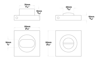 Iver Privacy Turn Square Concealed Fix - Available in Various Finishes