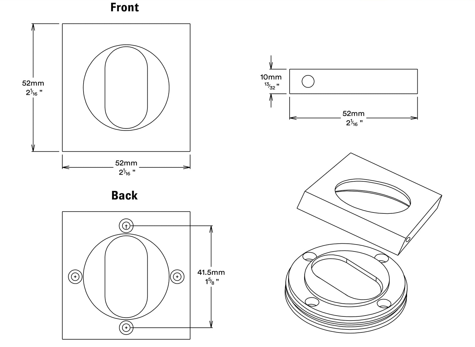 Iver Oval Escutcheon Square Concealed Fix Pair - Available in Various Finishes