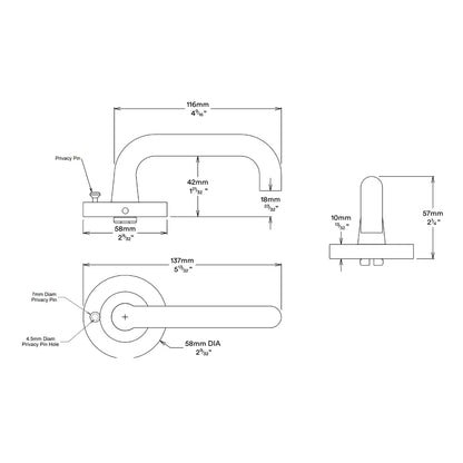Iver Oslo Door Lever on Round Rose Inbuilt Privacy Kit - Available in Various Finishes