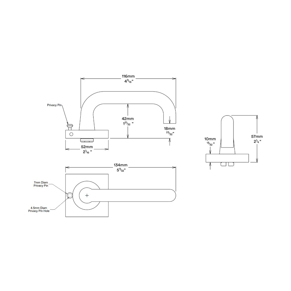 Iver Oslo Door Lever on Square Rose Inbuilt Privacy Kit - Available in Various Finishes