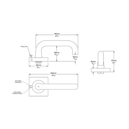 Iver Oslo Door Lever on Square Rose Inbuilt Privacy Kit - Available in Various Finishes