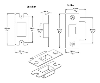 Iver Metal Door Tube Latch Striker - Available in Various Finishes