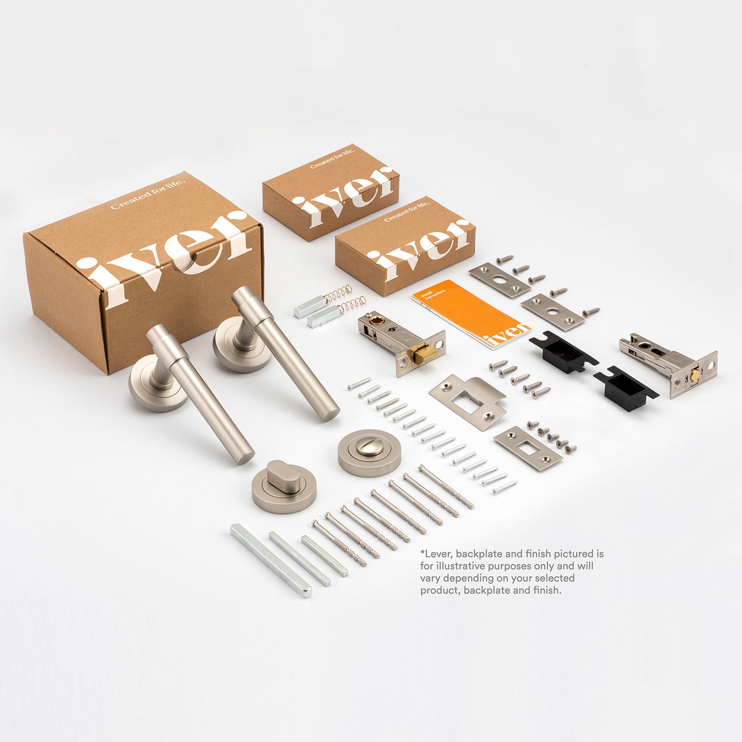 Iver Helsinki Door Lever Handle on Round Rose Privacy Kit - Available in Various Finishes