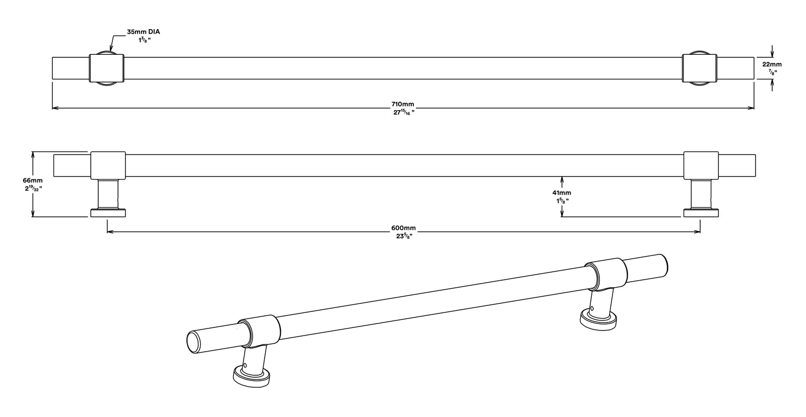 Iver Helsinki Door Pull Handle Entrance Kit Key/Thumb 600mm - Available in Various Finishes