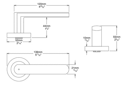 Iver Osaka Door Lever Handle on Round Rose Privacy Kit - Available in Various Finishes