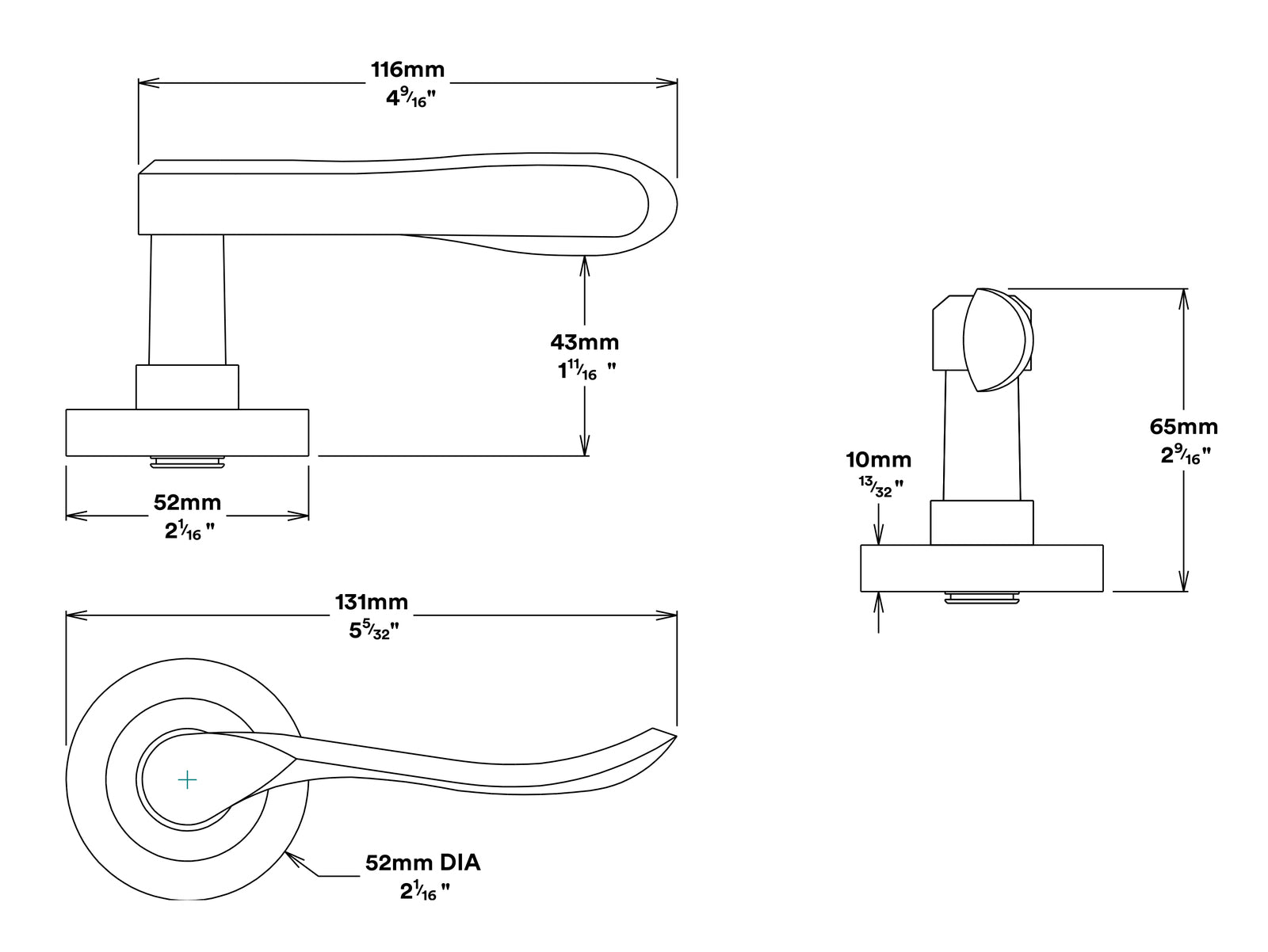 Iver Stirling Door Lever Handle on Round Rose Passage Kit - Available in Various Finishes