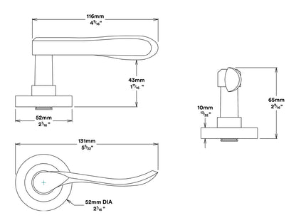 Iver Stirling Door Lever Handle on Round Rose Passage Kit - Available in Various Finishes