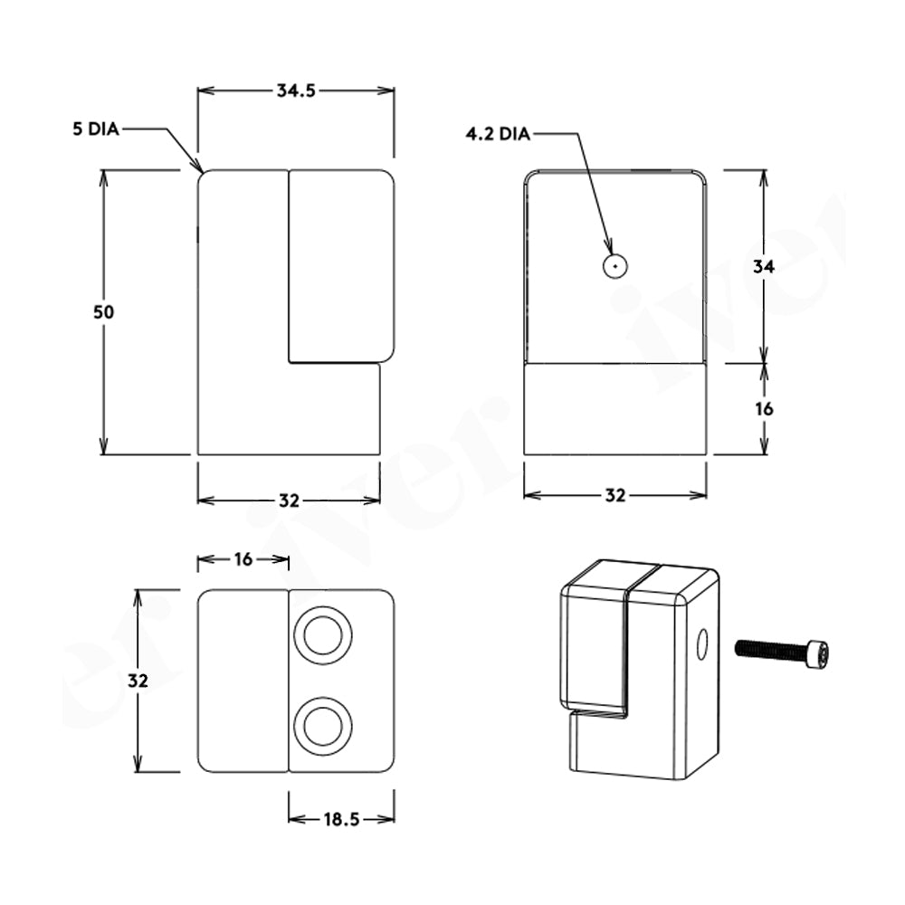 Iver Square Door Stop Concealed Fix - Available in Various Finishes