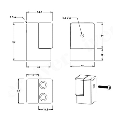Iver Square Door Stop Concealed Fix - Available in Various Finishes