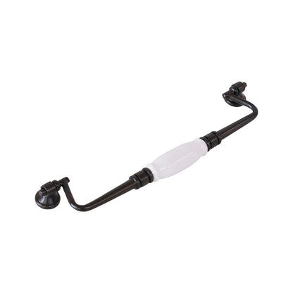 Tradco Cabinet Drop Pull Handle White Porcelain Antique Brass 256mm 21030