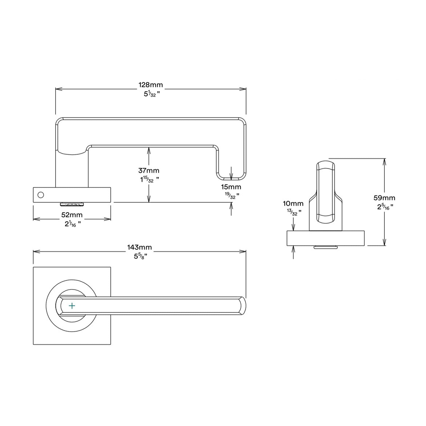 Iver Baltimore Return Lever on Square Rose Inbuilt Privacy Kit - Available in Various Finishes