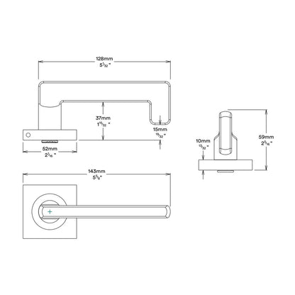 Iver Baltimore Return Lever on Square Rose Inbuilt Privacy Kit - Available in Various Finishes