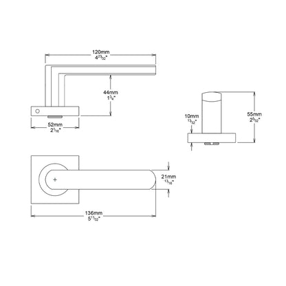 Iver Osaka Door Lever Handle on Square Rose Entrance Kit Key/Key - Available in Various Finishes