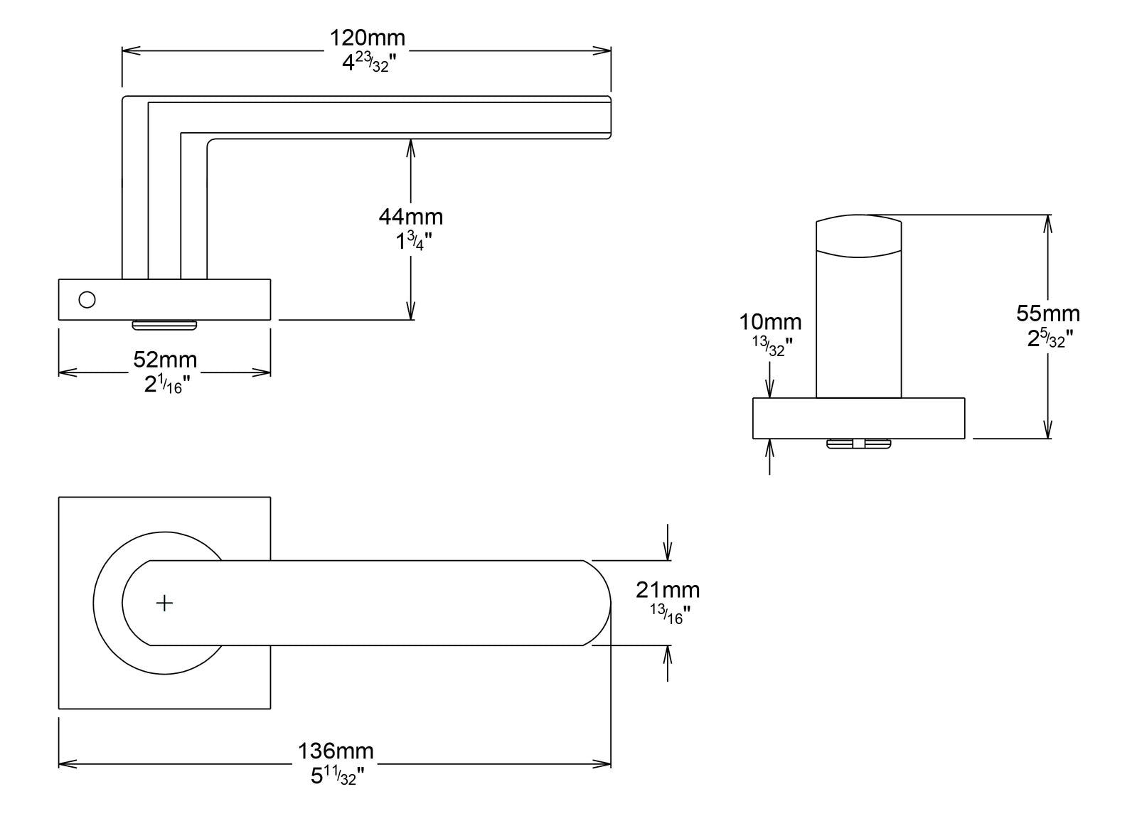 Iver Osaka Door Lever Handle on Square Rose Passage Kit - Available in Various Finishes