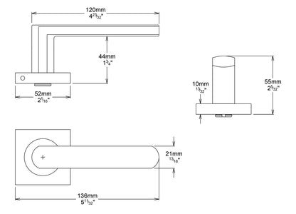 Iver Osaka Door Lever Handle on Square Rose Passage Kit - Available in Various Finishes