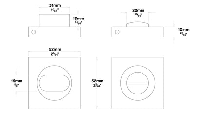 Iver Osaka Door Lever Handle on Square Rose Privacy Kit - Available in Various Finishes