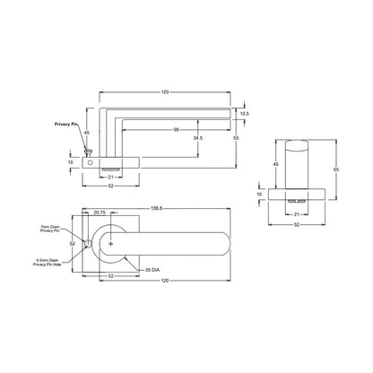 Iver Osaka Door Lever on Square Rose Inbuilt Privacy Kit - Available in Various Finishes