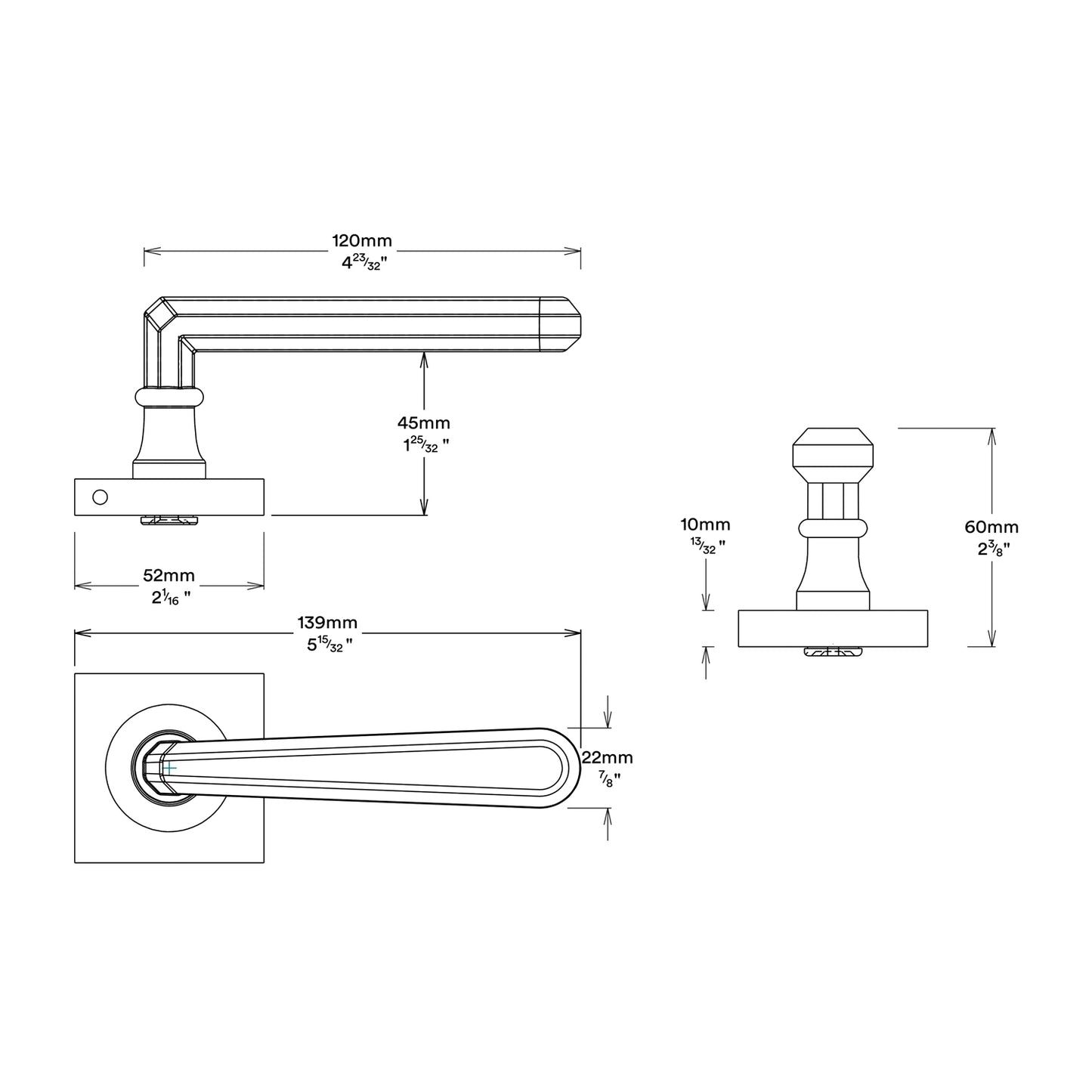 Iver Copenhagen Door Lever Handle on Square Rose Passage Kit - Available in Various Finishes