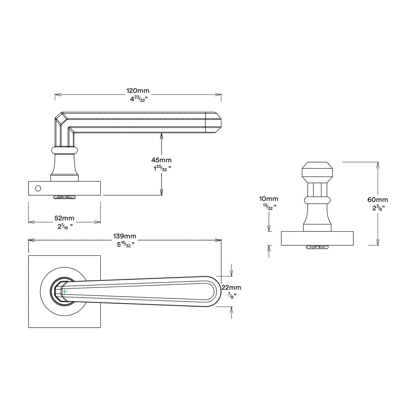 Iver Copenhagen Door Lever Handle on Square Rose Privacy Kit - Available in Various Finishes