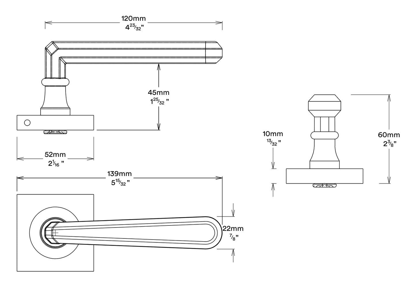 Iver Copenhagen Door Lever on Square Rose Entrance Kit Key/Thumb - Available in Various Finishes