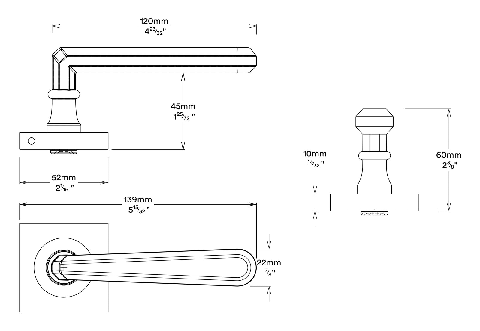 Iver Copenhagen Door Lever on Square Rose Entrance Kit Key/Thumb - Available in Various Finishes
